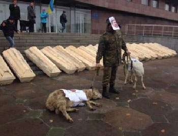 Запорожскому губернатору под окна привезли несколько десятков гробов фото