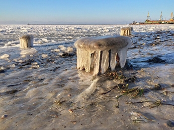 Бердянский залив за сутки сковало льдами  фото