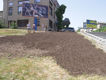 В Мелитополе распахали нововысаженную клумбу в виде флага Украины фото