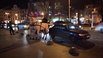 Необычное ДТП во Львове: карета столкнулась с Lanos, а кучер сбежал  фото