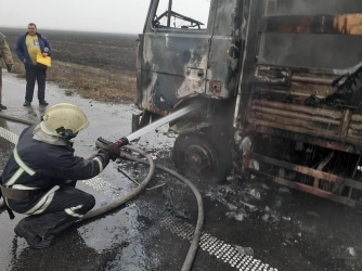 На трассе в Запорожской области сгорел грузовик фото